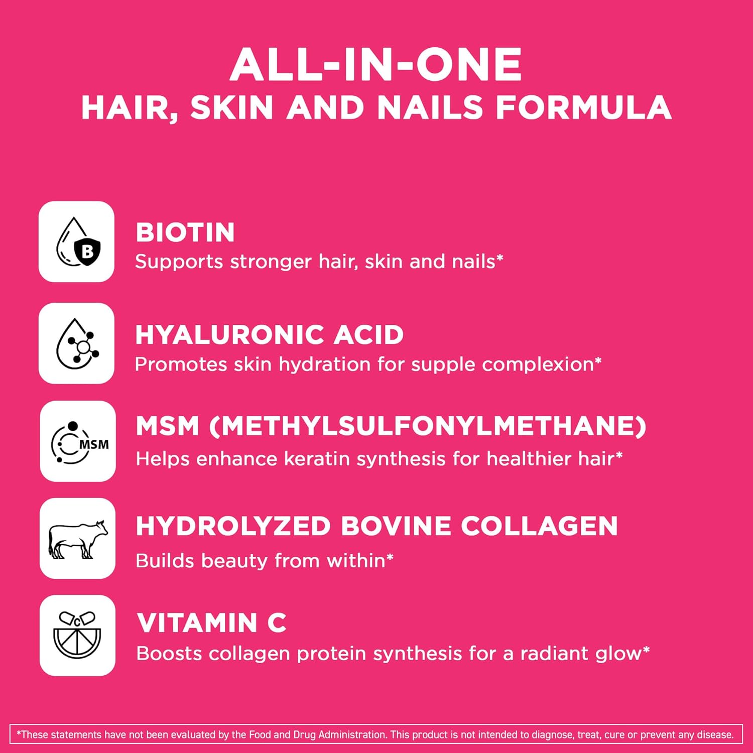 Biotin Complex Multi Collagen Supplement for Skin, Hair, Nails - Vital Vitamins Formula