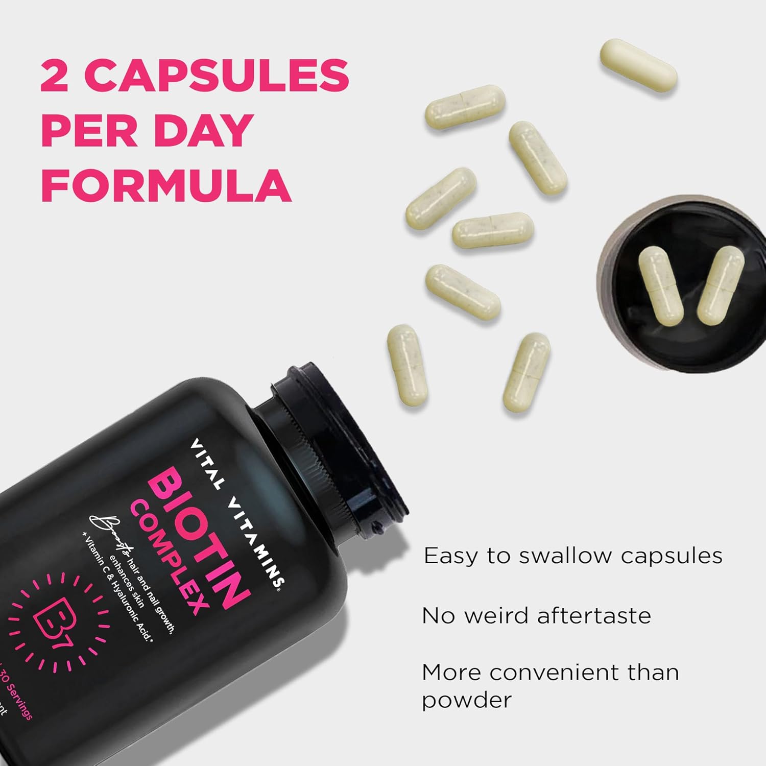 Biotin Complex Pills with Hyaluronic Acid, MSM, Collagen & Vitamin C - 60 Capsules for Hair, Skin & Nails