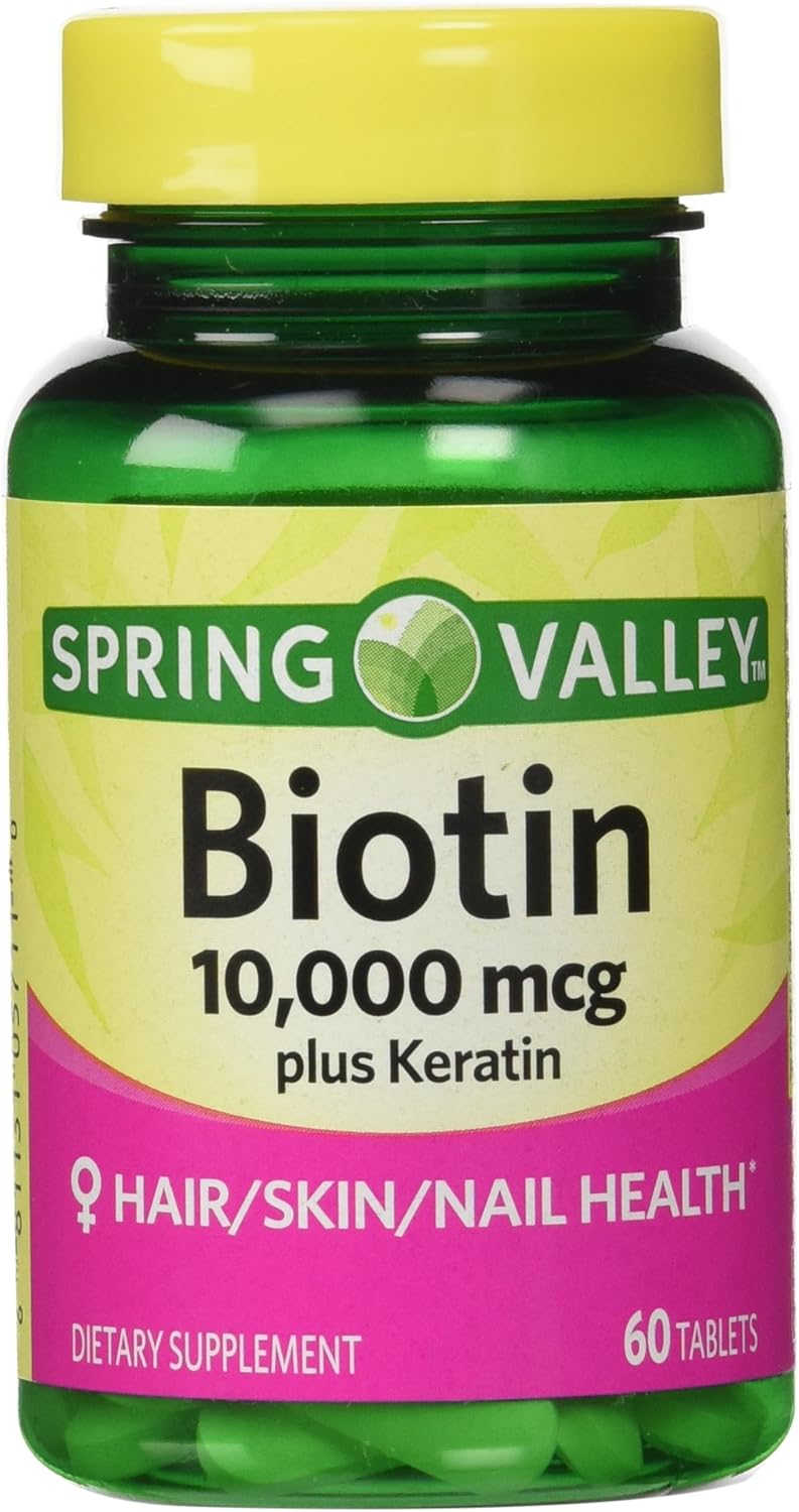 Biotin Dietary Supplement 10,000 Mg with Keratin, 60 Tablets by Spring Valley
