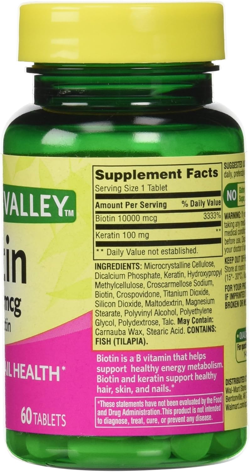 Biotin Dietary Supplement 10,000 Mg with Keratin, 60 Tablets by Spring Valley