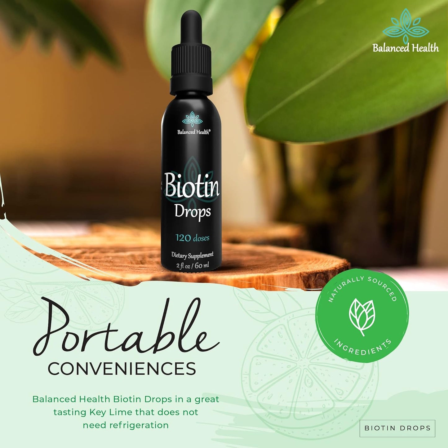 Biotin Drops for Healthy Hair, Skin, and Nails - 120 Servings, 2oz, Lemon Flavor
