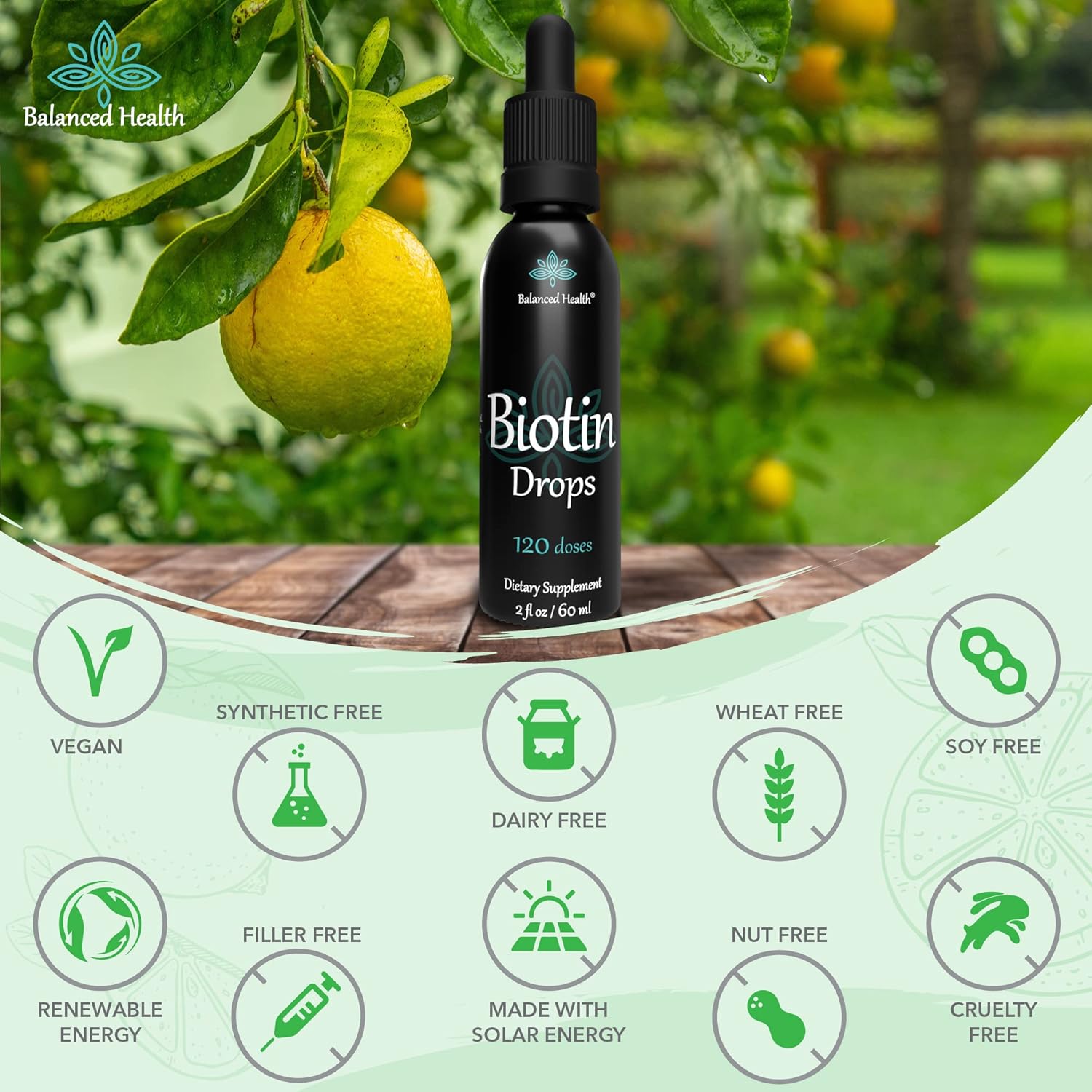 Biotin Drops for Healthy Hair, Skin, and Nails - 120 Servings, 2oz, Lemon Flavor