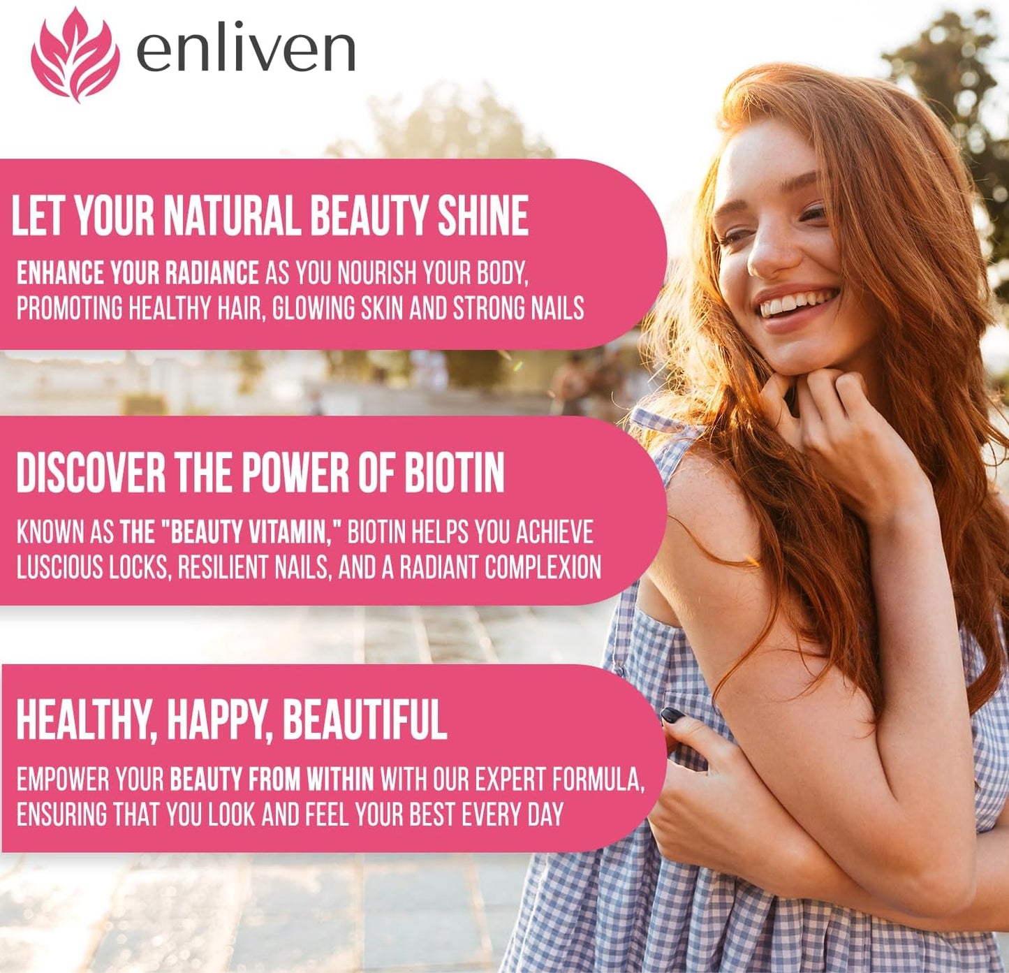 Biotin Gummies 5000mcg for Hair Growth, Skin Care, and Nails - Berry Flavor (60 Gummies) by enliven