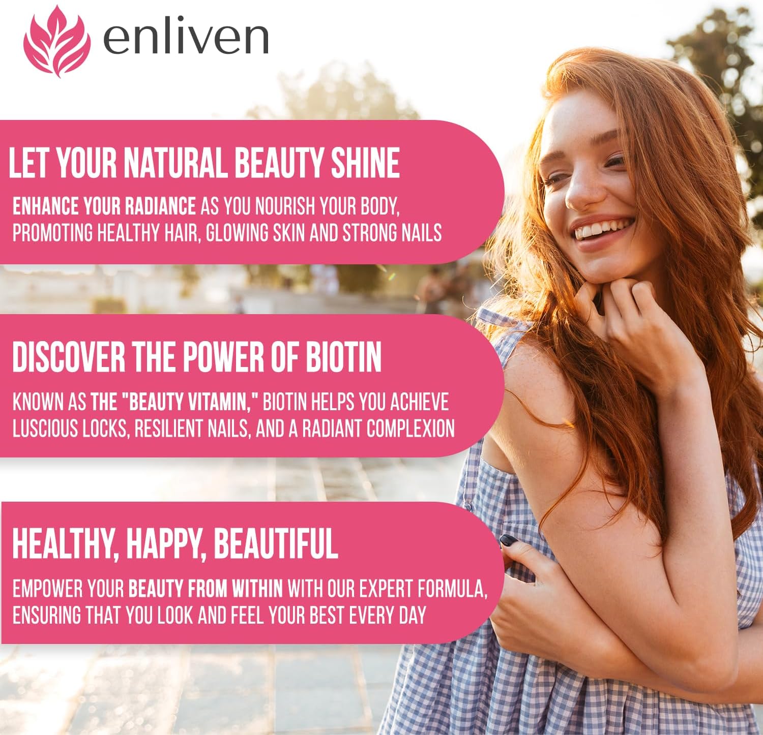 Biotin Gummies 5000mcg for Hair Growth, Skin Care, and Nails - Berry Flavor (60 Gummies) by enliven