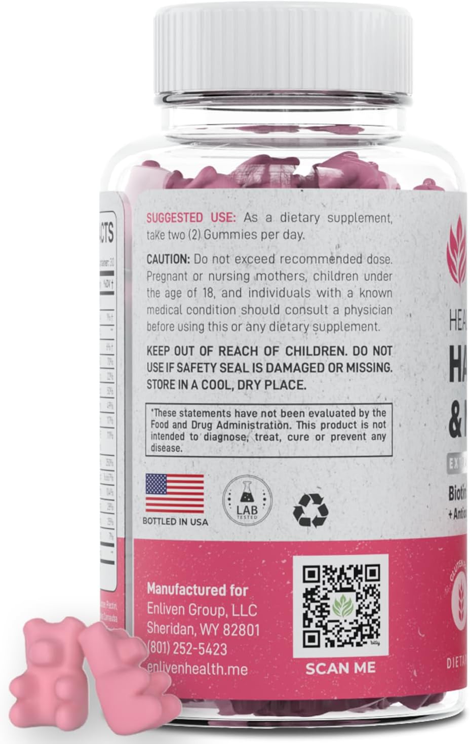 Biotin Gummies 5000mcg for Hair Growth, Skin Care, and Nails - Berry Flavor (60 Gummies) by enliven