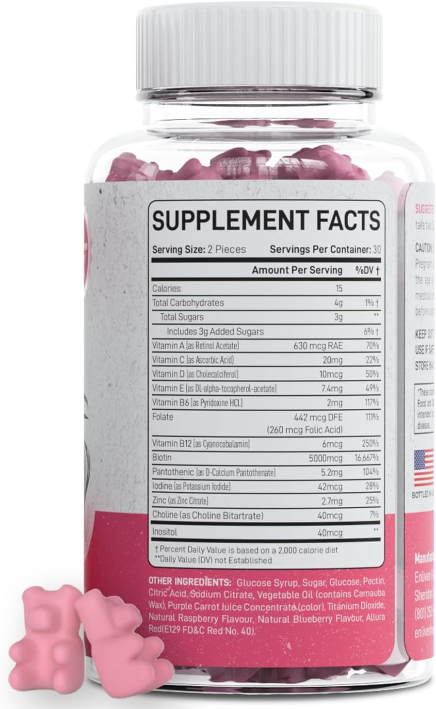 Biotin Gummies 5000mcg for Hair Growth, Skin Care, and Nails - Berry Flavor (60 Gummies) by enliven