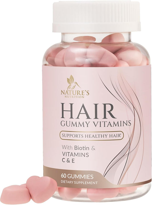 Biotin Gummies for Hair Growth, Vitamin-Enriched Vegetarian Supplement - 60 Sugar-Free Gummies with Vitamins A, B12, C, D, E, Folic Acid - Promotes Strong, Beautiful Hair and Nails
