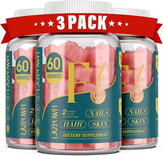 Biotin Gummies for Hair, Skin, and Nails - Vegan Vitamin B7 Supplement for Men & Women - Supports Hair Growth and Strong Nails - 90 Day Supply - Raspberry - Pack of 3