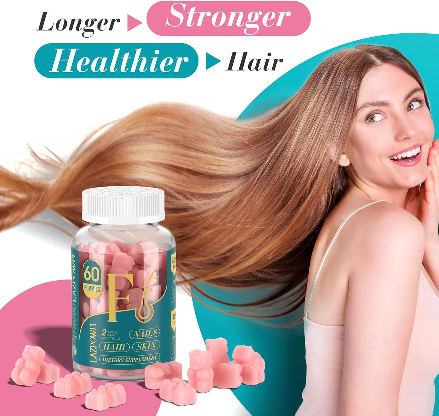 Biotin Gummies for Hair, Skin, and Nails - Vegan Vitamin B7 Supplement for Men & Women - Supports Hair Growth and Strong Nails - 90 Day Supply - Raspberry - Pack of 3