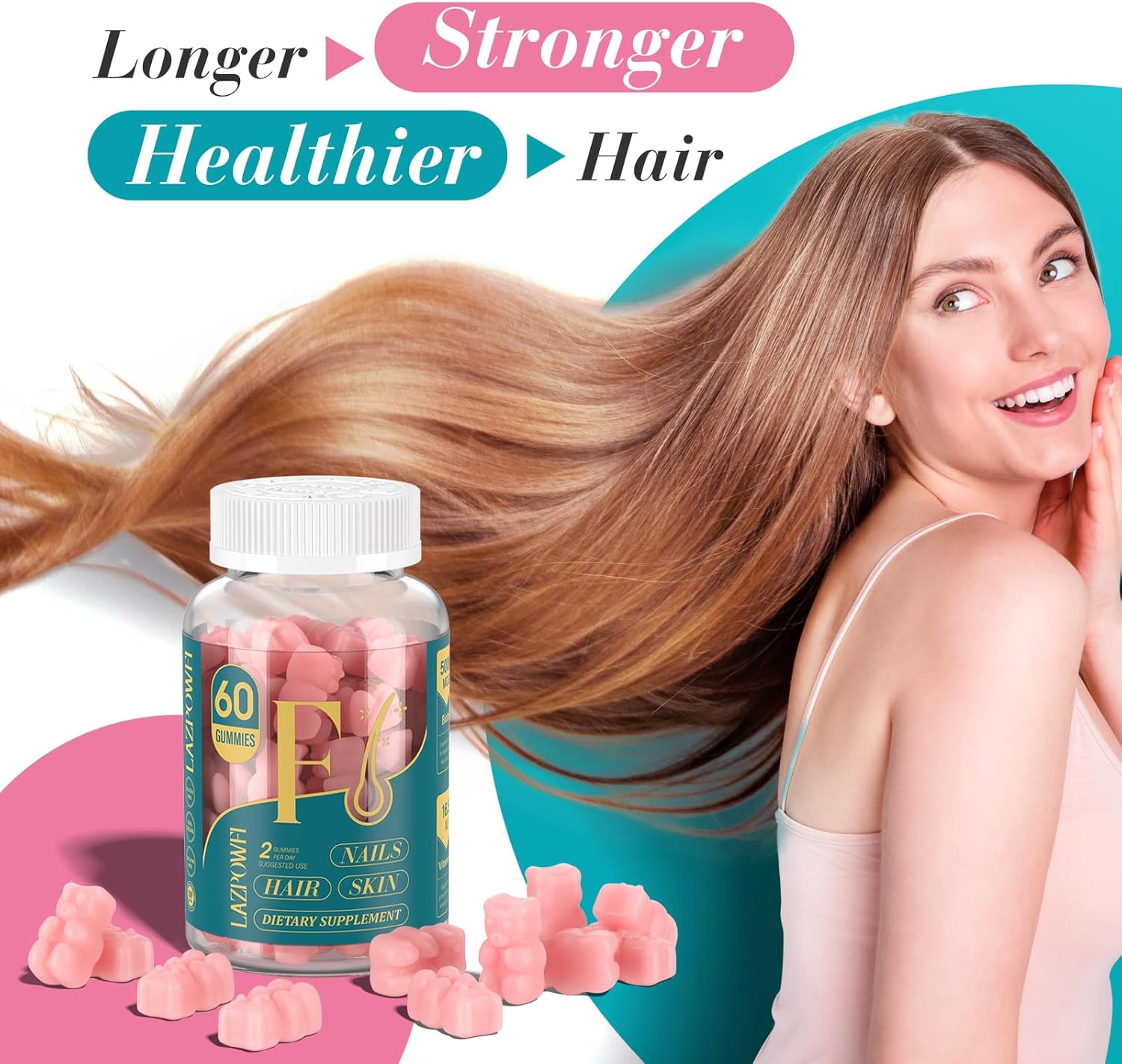 Biotin Gummies for Hair, Skin, and Nails - Vegan Vitamin B7 Supplement for Men & Women - Supports Hair Growth and Strong Nails - 90 Day Supply - Raspberry - Pack of 3