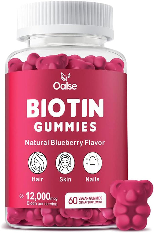 Biotin Gummies with Chlorophyll, Black Seed Oil, Multivitamins, and Zinc - Hair, Skin, and Nails Support - 60 Count Pack for Women and Men