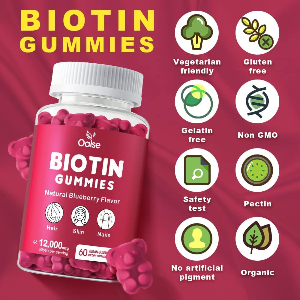Biotin Gummies with Chlorophyll, Black Seed Oil, Multivitamins, and Zinc - Hair, Skin, and Nails Support - 60 Count Pack for Women and Men