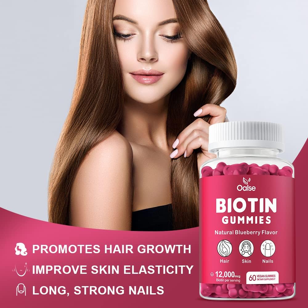 Biotin Gummies with Chlorophyll, Black Seed Oil, Multivitamins, and Zinc - Hair, Skin, and Nails Support - 60 Count Pack for Women and Men