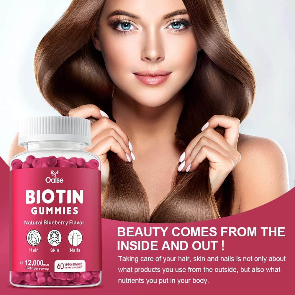 Biotin Gummies with Chlorophyll, Black Seed Oil, Multivitamins, and Zinc - Hair, Skin, and Nails Support - 60 Count Pack for Women and Men