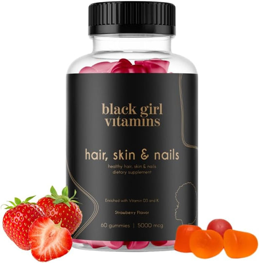 Biotin Hair, Skin, Nails Gummies for Black Women - 6000mcg with Zinc, Vitamin A & E - Gluten-Free, Gelatin-Free - Made in USA - Strawberry Flavor, 60 Count