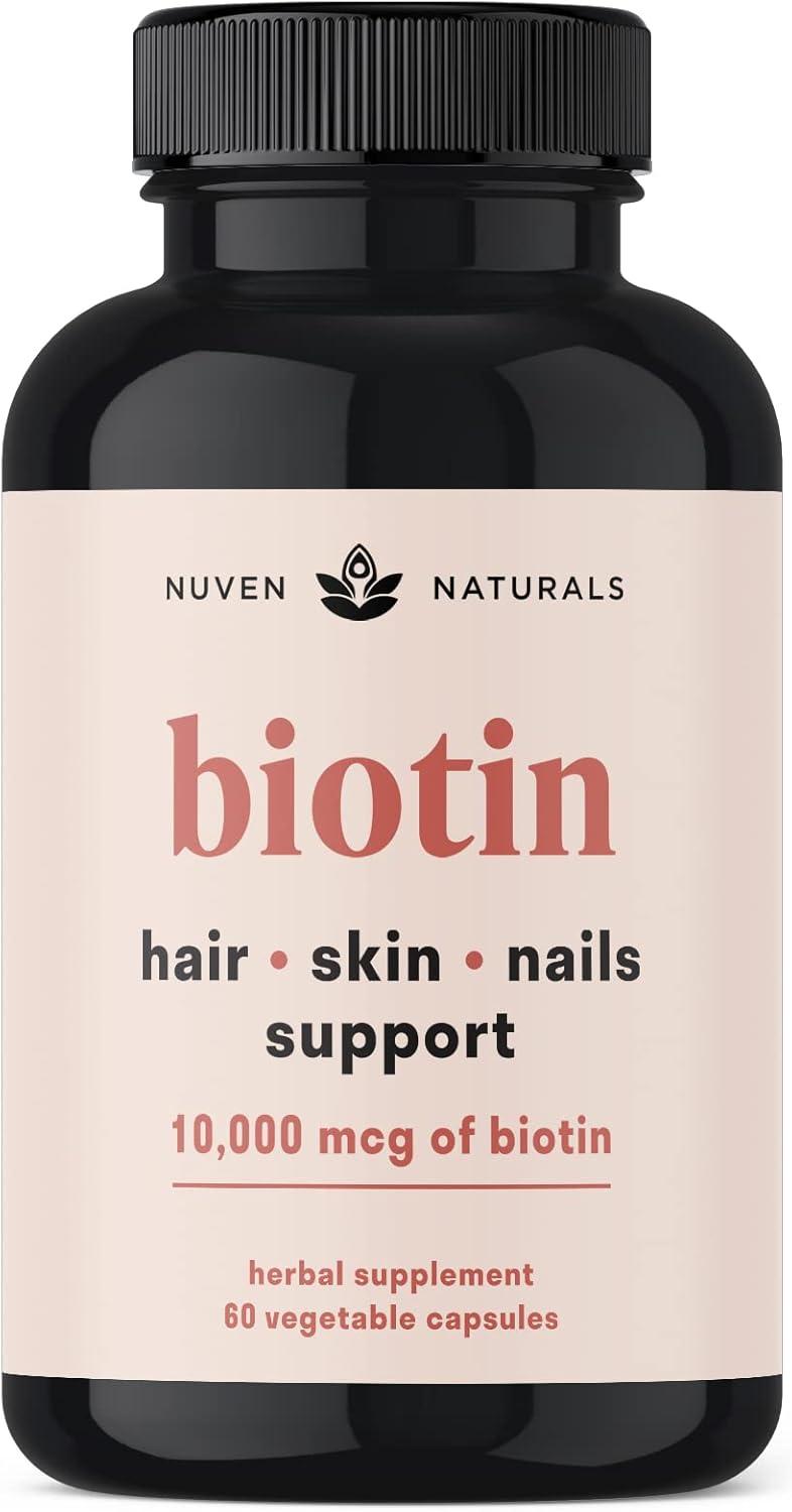 Biotin Hair Vitamins with Essential Vitamins & Adaptogens for Hair, Skin, & Nails - Vegan & Non-GMO Supplement for Health & Growth - 60 Capsules