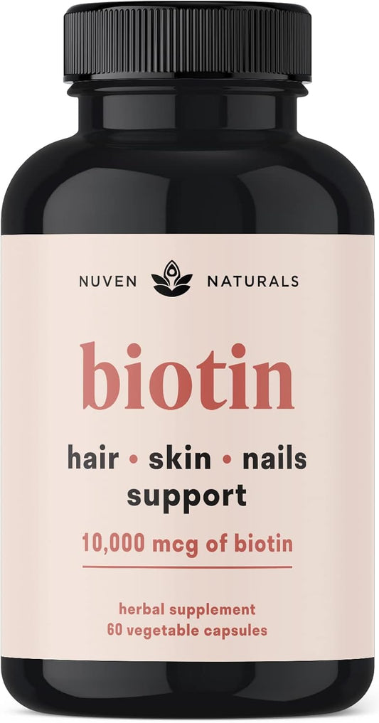 Biotin Hair Vitamins with Essential Vitamins & Adaptogens for Hair, Skin, & Nails - Vegan & Non-GMO Supplement for Health & Growth - 60 Capsules
