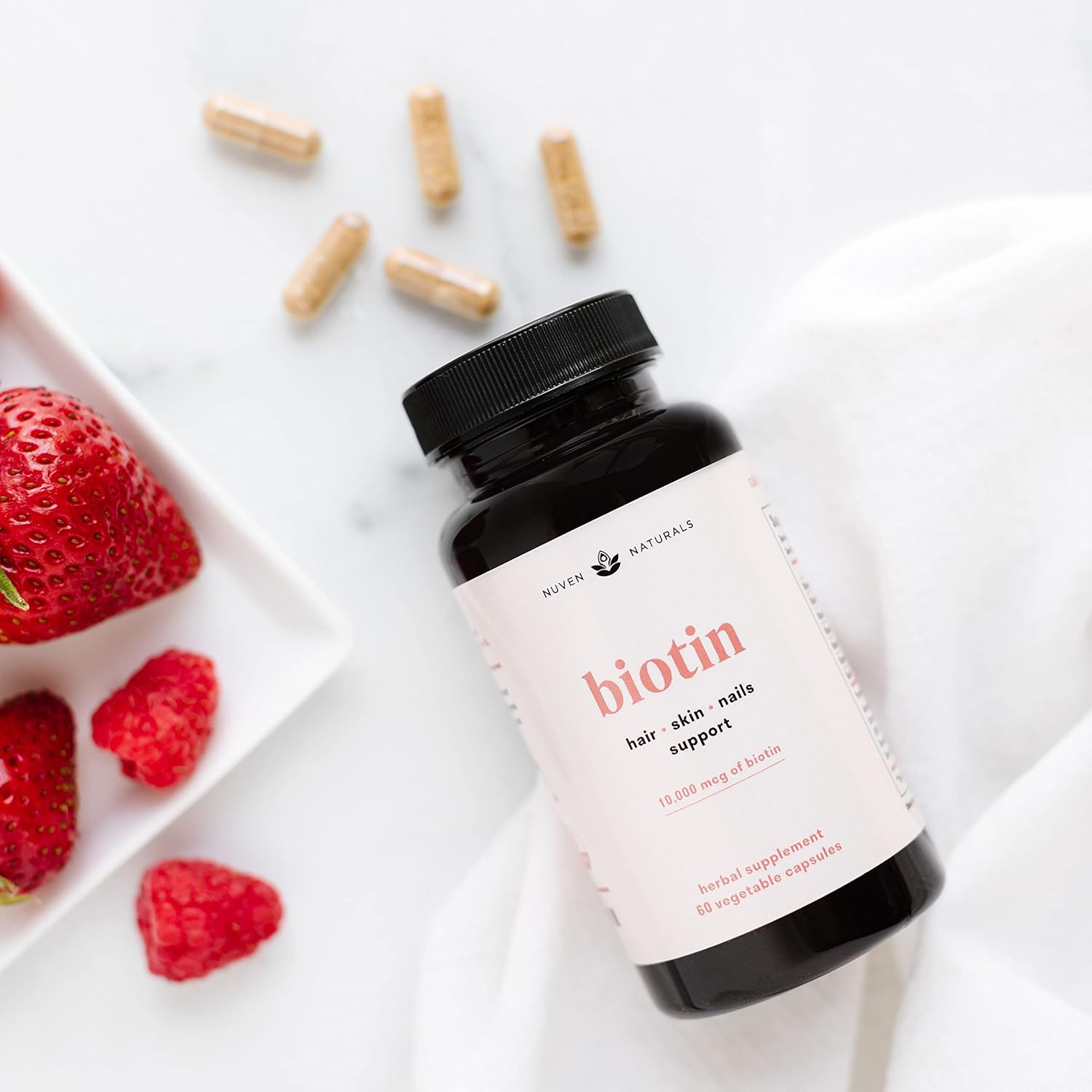 Biotin Hair Vitamins with Essential Vitamins & Adaptogens for Hair, Skin, & Nails - Vegan & Non-GMO Supplement for Health & Growth - 60 Capsules