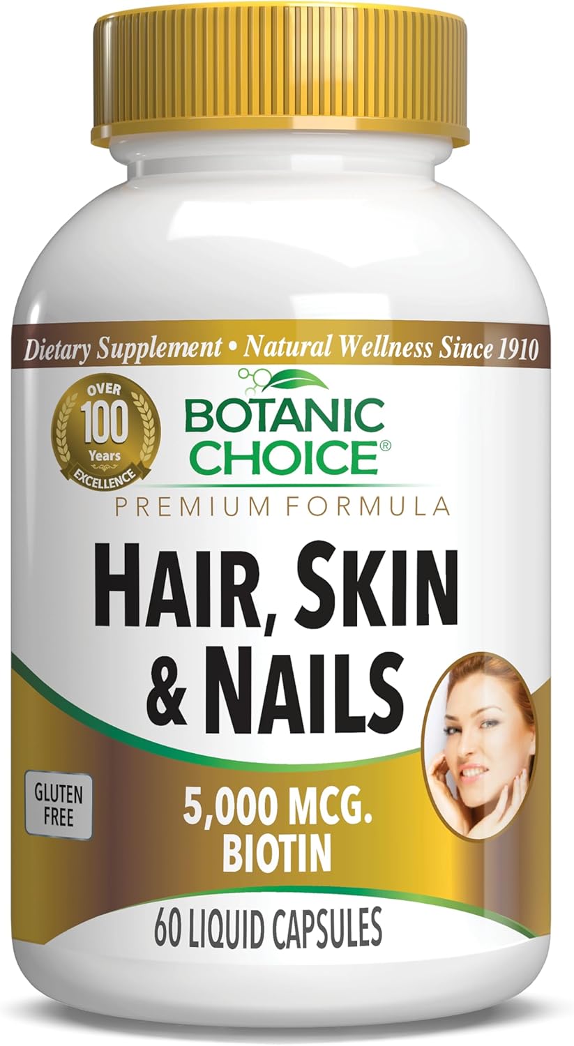 Biotin Supplement for Hair, Skin, and Nails with Collagen, Vitamin C, Iron, Argan Oil, and Hyaluronic Acid - 60 Liquid Capsules