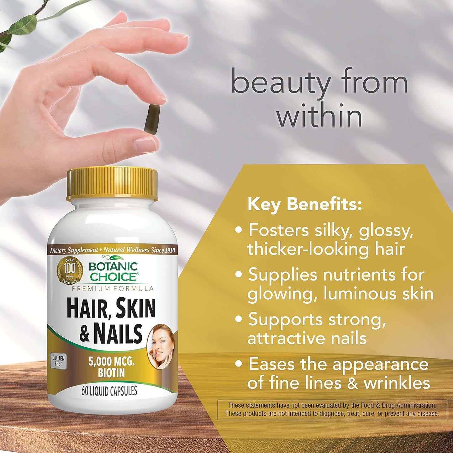 Biotin Supplement for Hair, Skin, and Nails with Collagen, Vitamin C, Iron, Argan Oil, and Hyaluronic Acid - 60 Liquid Capsules