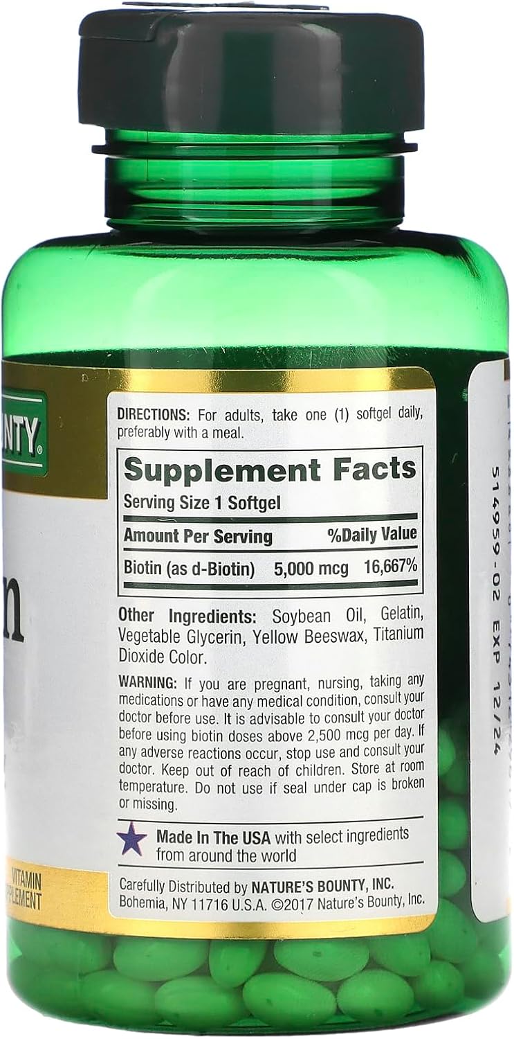 Biotin Vitamin Supplement for Cellular Energy & Hair, Skin, Nails - 5000 mcg, 150 Softgels