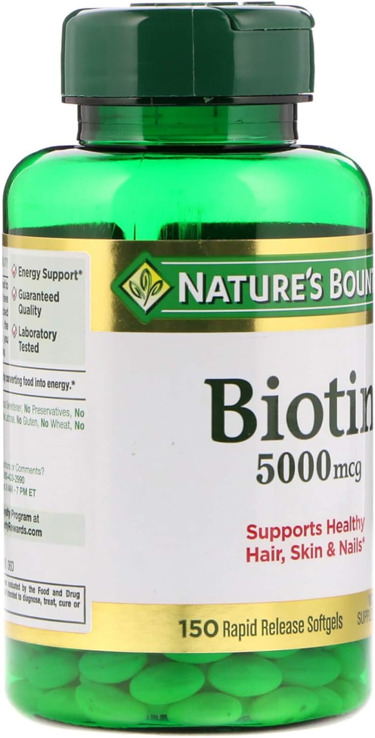Biotin Vitamin Supplement for Cellular Energy & Hair, Skin, Nails - 5000 mcg, 150 Softgels