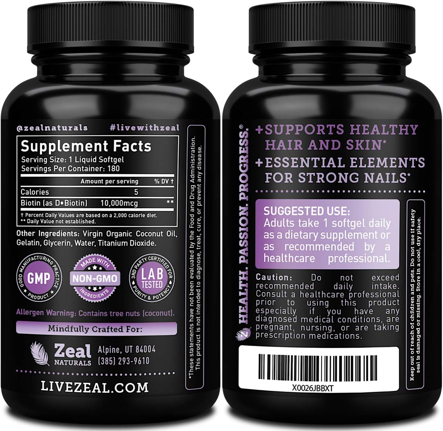 Biotin with Coconut Oil 10000mcg (180 Softgels) - Hair, Skin, Nails Vitamins - Women & Men Hair Growth Supplement