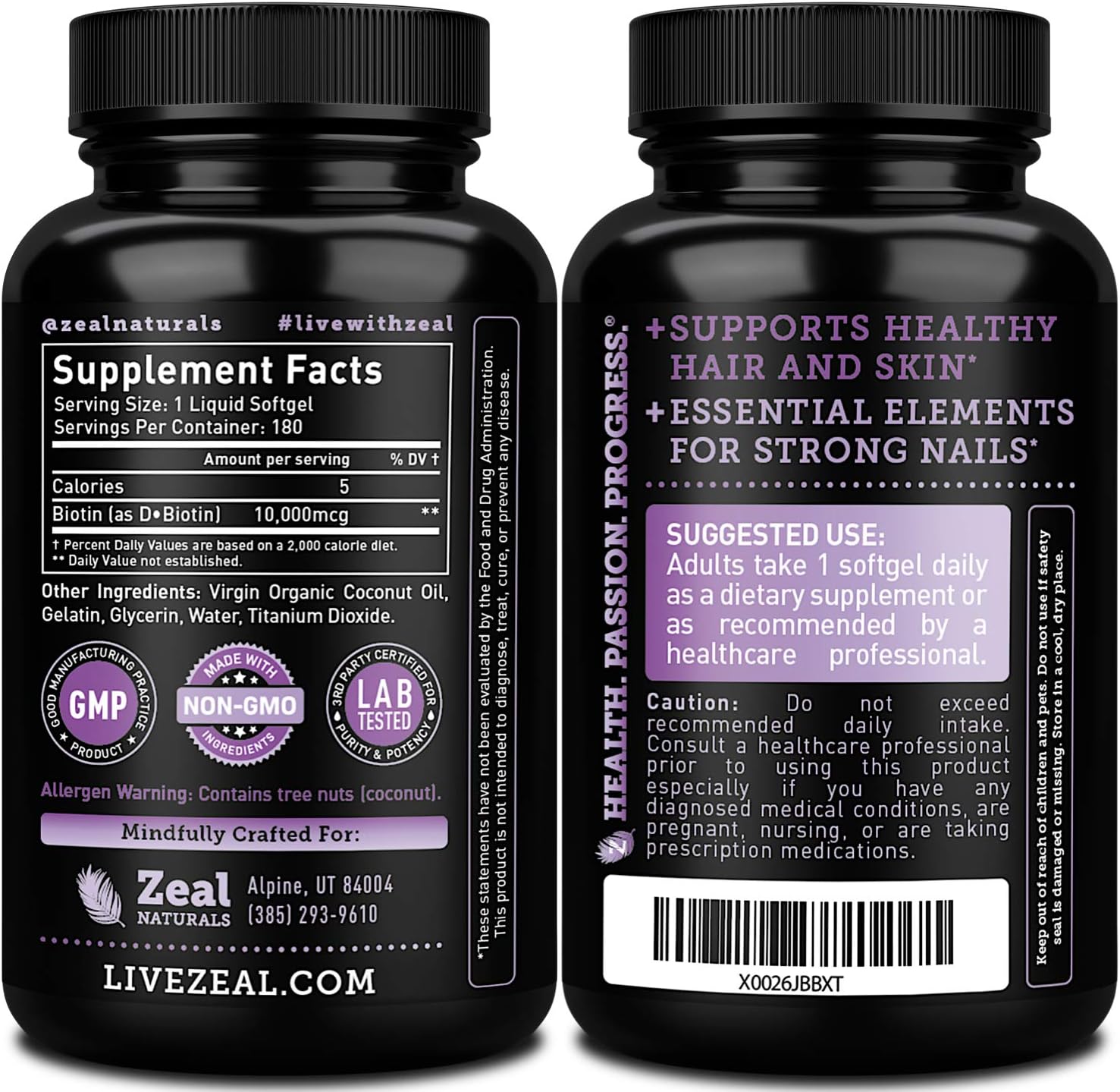 Biotin with Coconut Oil 10000mcg (180 Softgels) - Hair, Skin, Nails Vitamins - Women & Men Hair Growth Supplement