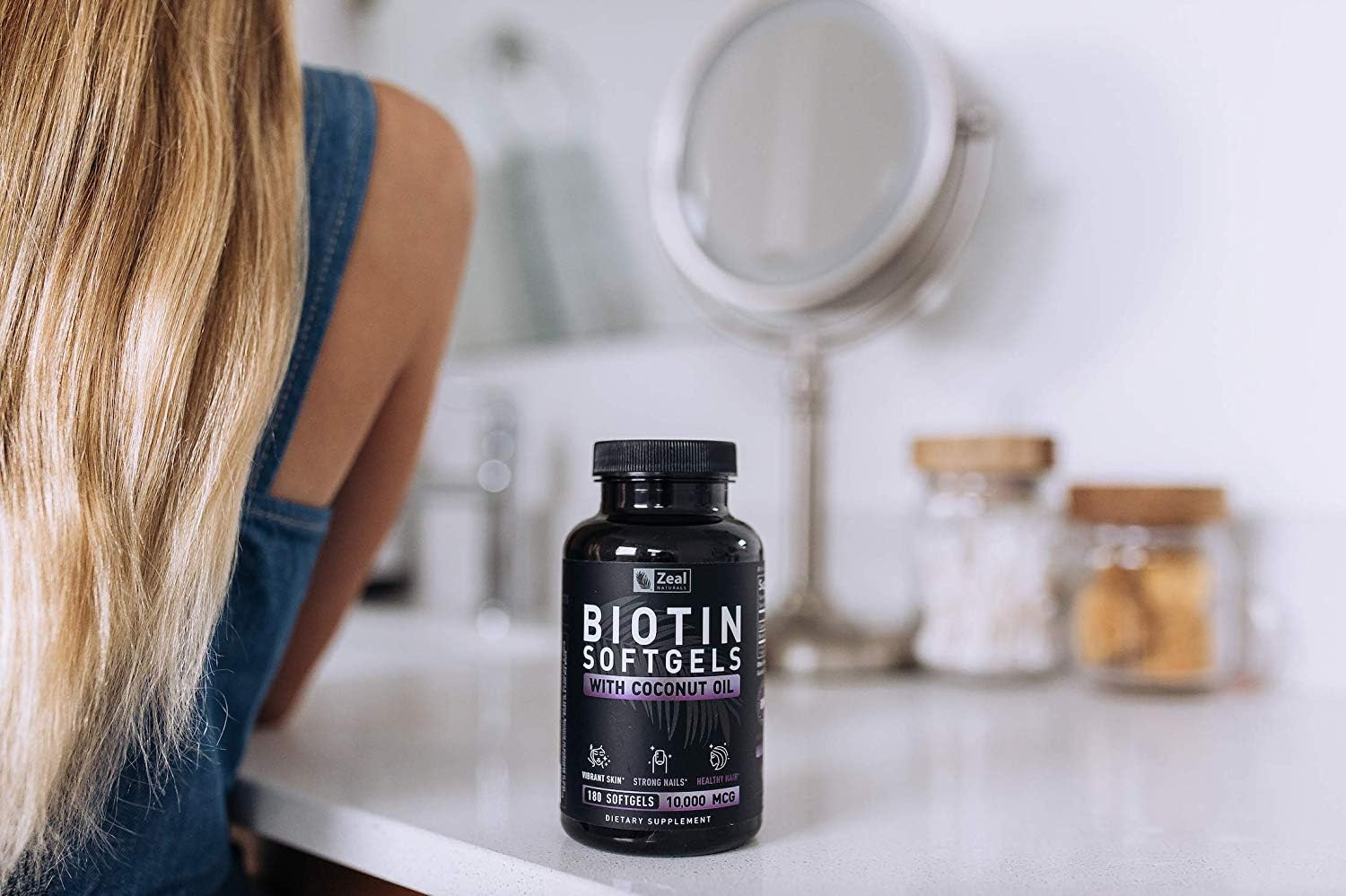 Biotin with Coconut Oil 10000mcg (180 Softgels) - Hair, Skin, Nails Vitamins - Women & Men Hair Growth Supplement