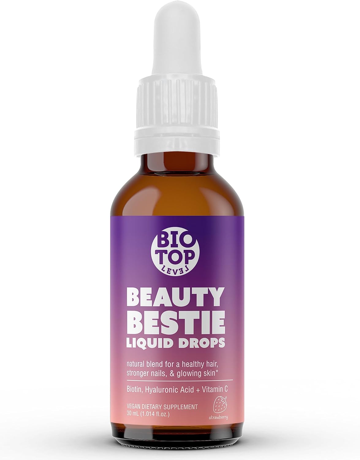 BIOTOPLEVEL Beauty Bestie Vegan Liquid Drops with Biotin, Vitamin C, and Hyaluronic Acid for Healthy Hair, Skin, and Nails Growth - 1 fl oz
