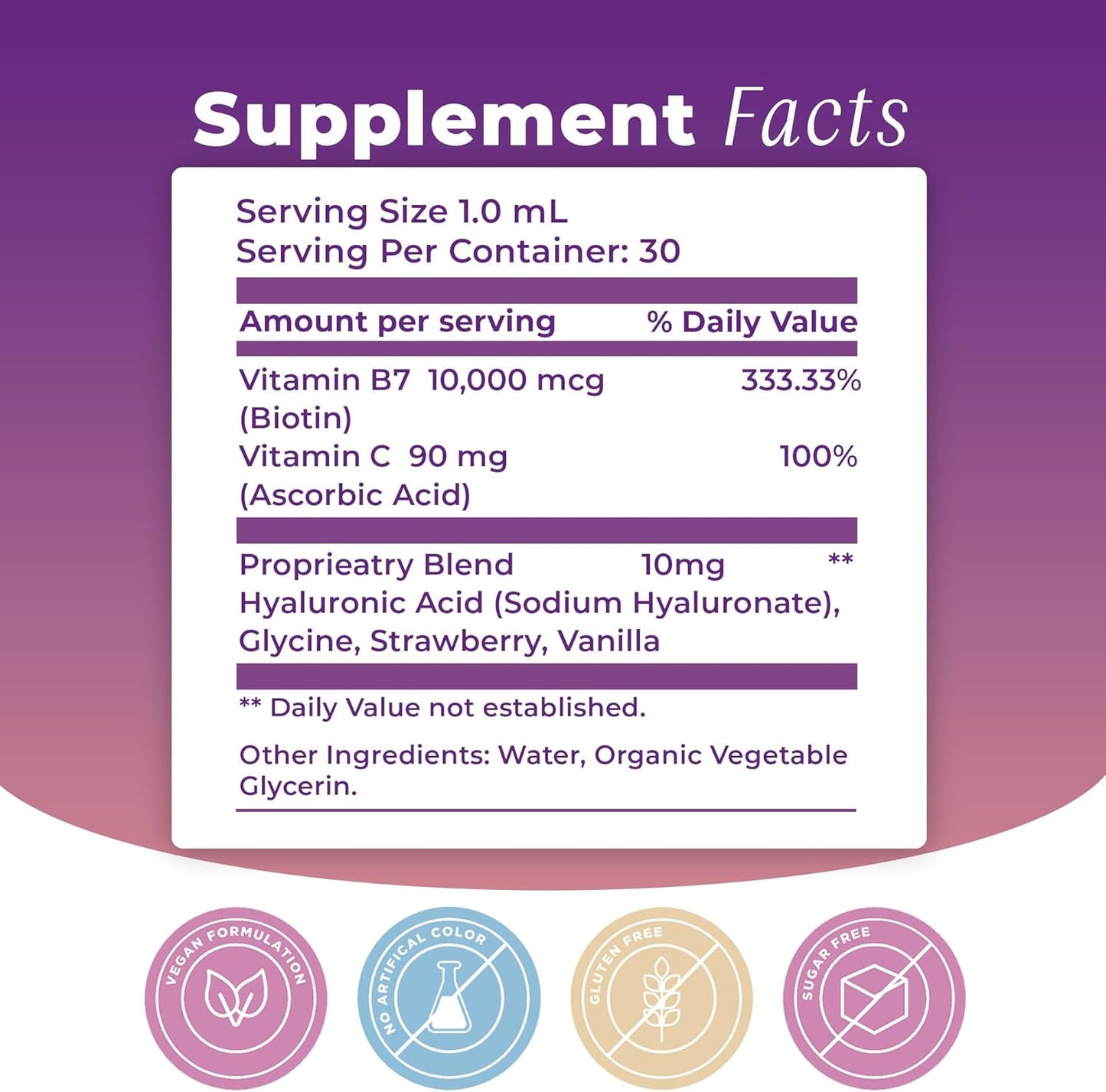 BIOTOPLEVEL Beauty Bestie Vegan Liquid Drops with Biotin, Vitamin C, and Hyaluronic Acid for Healthy Hair, Skin, and Nails Growth - 1 fl oz