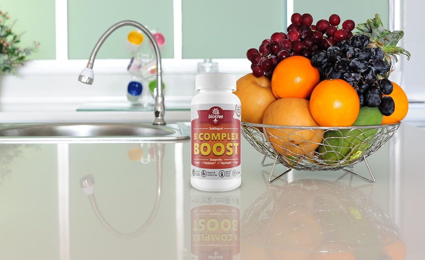 BioTree Labs Vitamin B12 Sublingual Energy Complex with B6, Biotin, Folic Acid - Cherry Flavor, Caffeine Free