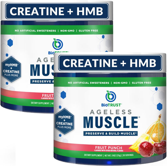 BioTrust Ageless Muscle Builder: Creatine HMB Powder with Vitamin D3 & Betaine for Muscle Mass & Strength - Fruit Punch, 60 Servings