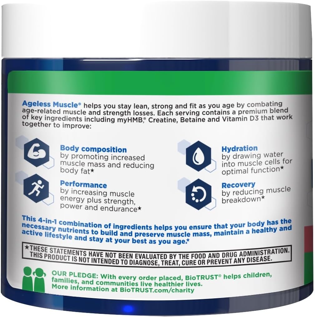 BioTrust Ageless Muscle Builder: Creatine HMB Powder with Vitamin D3 & Betaine for Muscle Mass & Strength - Fruit Punch, 60 Servings