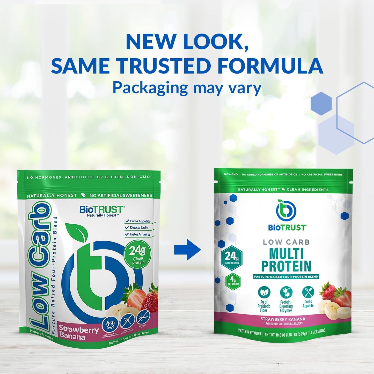 BioTrust Low Carb Protein Powder - Strawberry Banana Flavor - Grass-Fed Whey & Casein Blend - Non GMO & Gluten Free