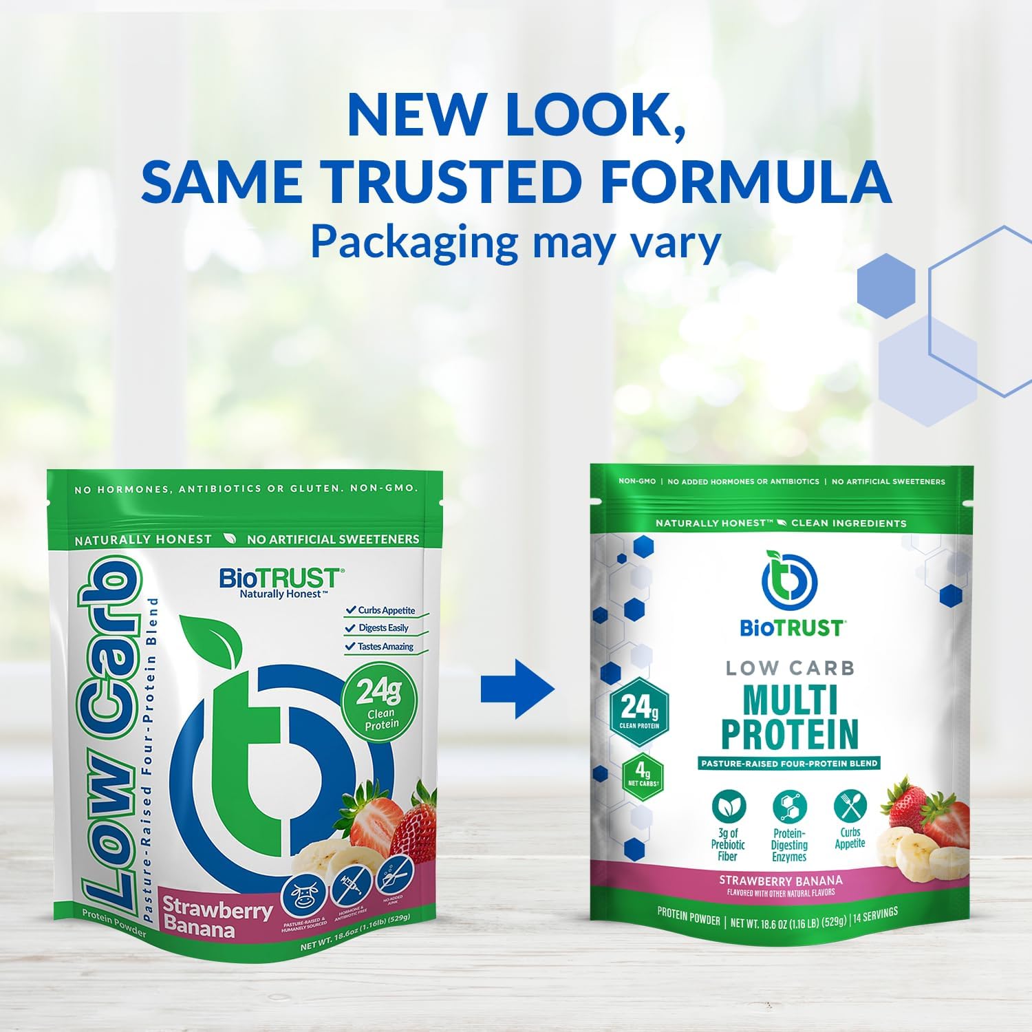 BioTrust Low Carb Protein Powder - Strawberry Banana Flavor - Grass-Fed Whey & Casein Blend - Non GMO & Gluten Free