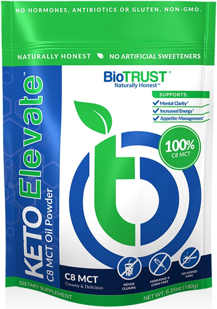 BioTrust Unflavored Keto Elevate Pure C8 MCT Oil Powder with BlenderBottle Bundle