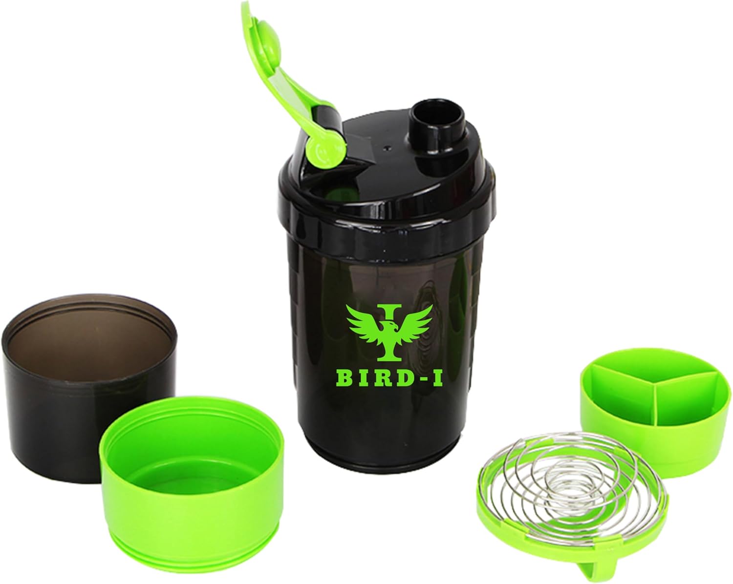 BIRD-I 3-in-1 Gym Protein Shaker - 500ml/16.9oz, BPA-Free, Metal Mixer - Green