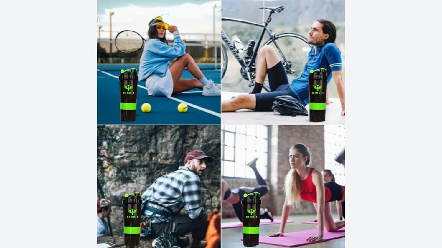 BIRD-I 3-in-1 Gym Protein Shaker - 500ml/16.9oz, BPA-Free, Metal Mixer - Green