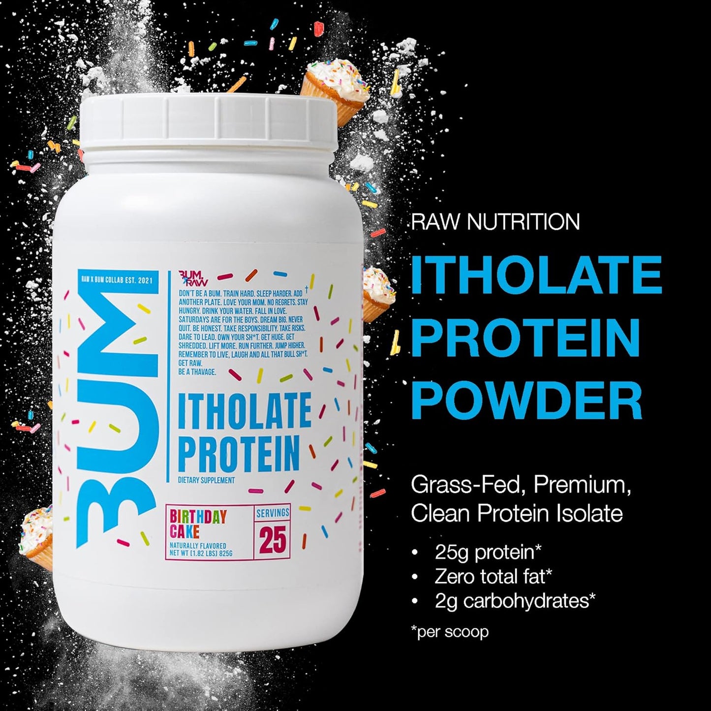 Birthday Cake Whey Isolate Protein Powder - Grass-Fed Sports Nutrition for Muscle Growth & Recovery - Low-Fat, Low Carb - 25 Servings