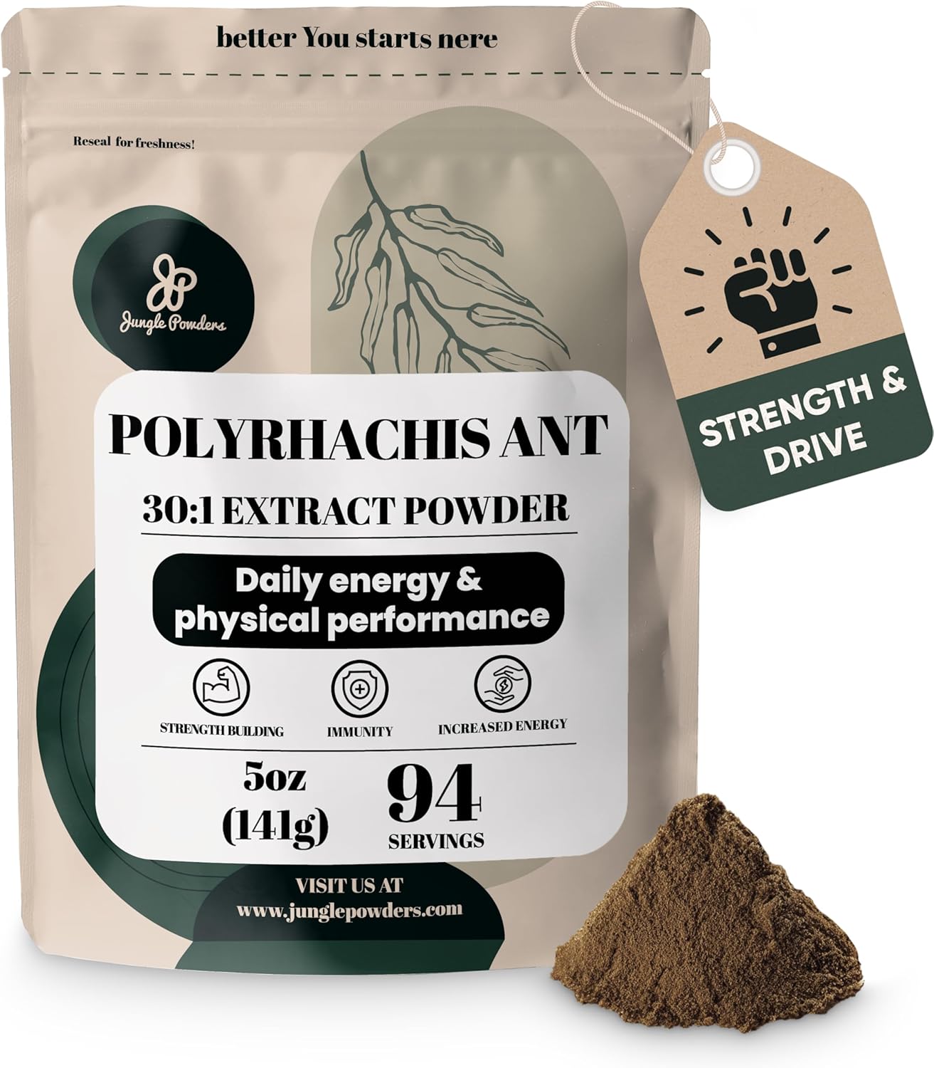 Black Ant Extract Powder 30:1 Concentration - 5 oz Pure Polyrhachis Black Ant Supplement - 94 Servings - Changbai Mountain Ant Mens Health Support