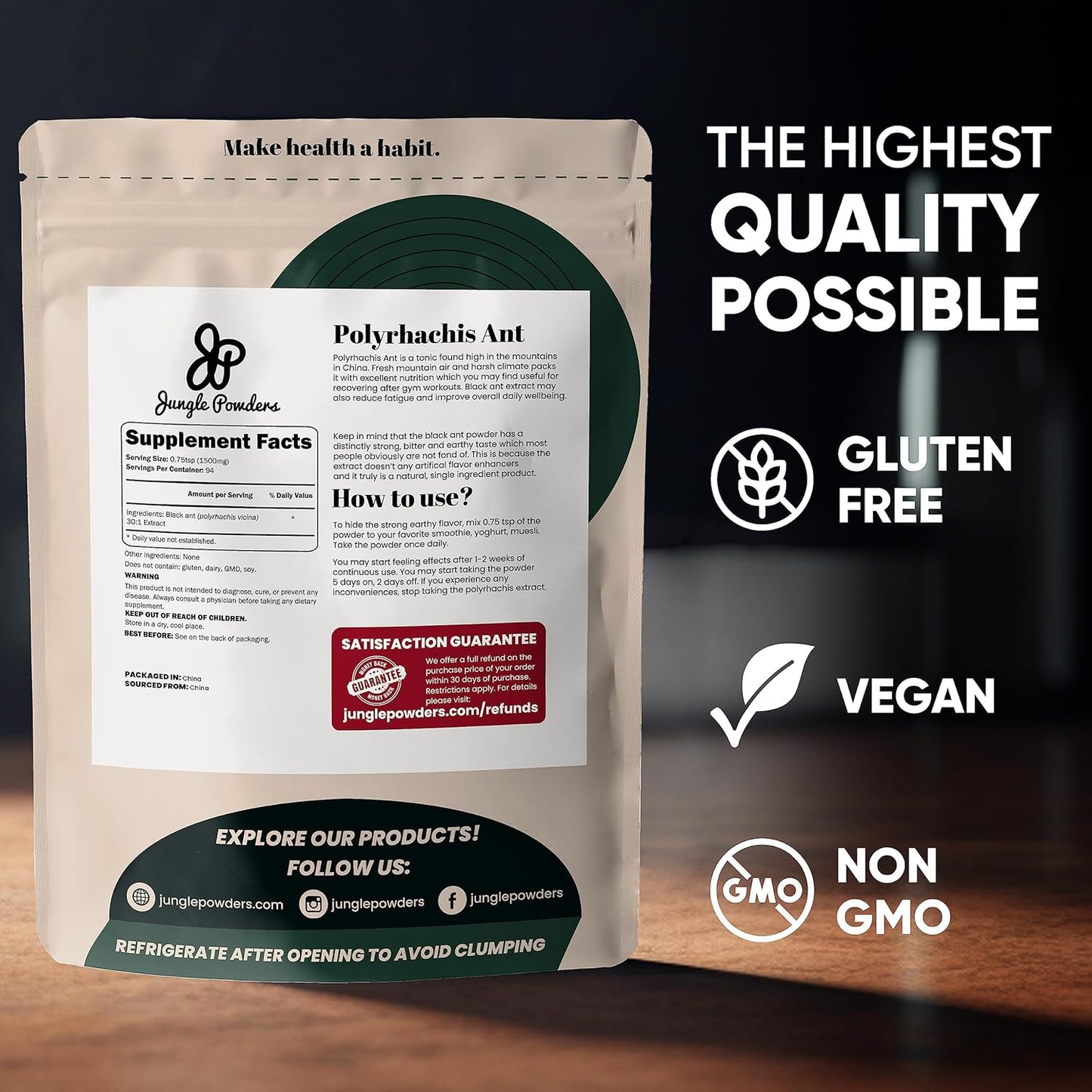 Black Ant Extract Powder 30:1 Concentration - 5 oz Pure Polyrhachis Black Ant Supplement - 94 Servings - Changbai Mountain Ant Mens Health Support