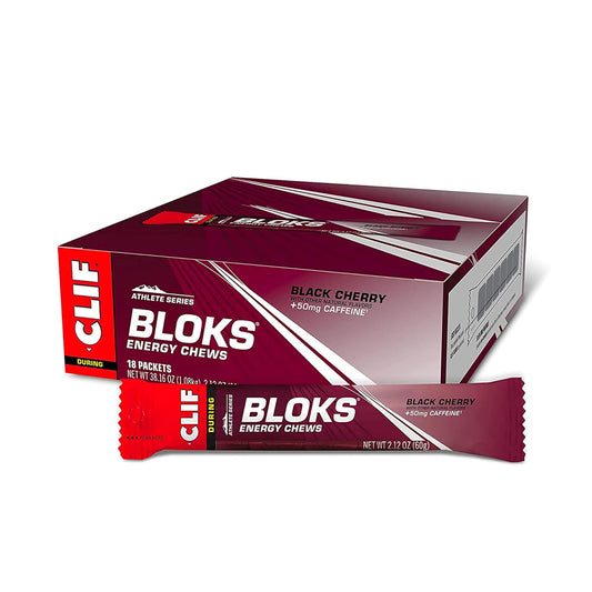 Black Cherry Caffeinated CLIF BLOKS - Plant Based Energy Chews for Cycling and Running - Non-GMO Fast Fuel with Carbohydrates and Electrolytes - 18 Count