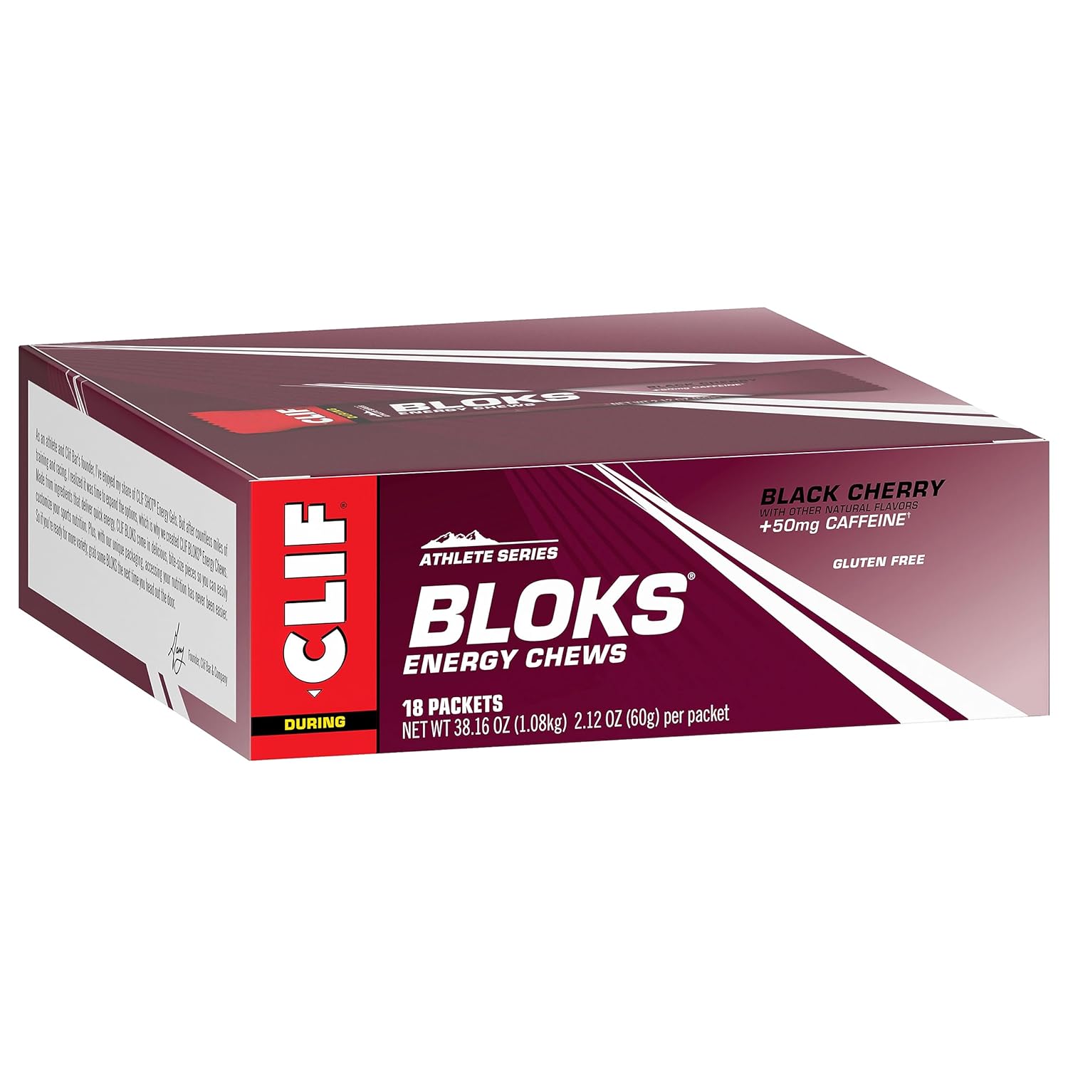 Black Cherry Caffeinated CLIF BLOKS - Plant Based Energy Chews for Cycling and Running - Non-GMO Fast Fuel with Carbohydrates and Electrolytes - 18 Count