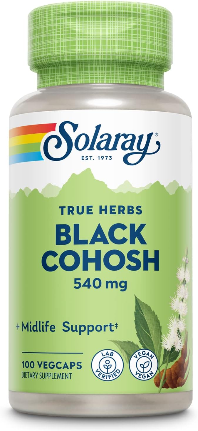 Black Cohosh 540mg Supplement for Womens Health & Menopause Support | Whole Root | Non-GMO, Vegan | 100 VegCaps by SOLARAY