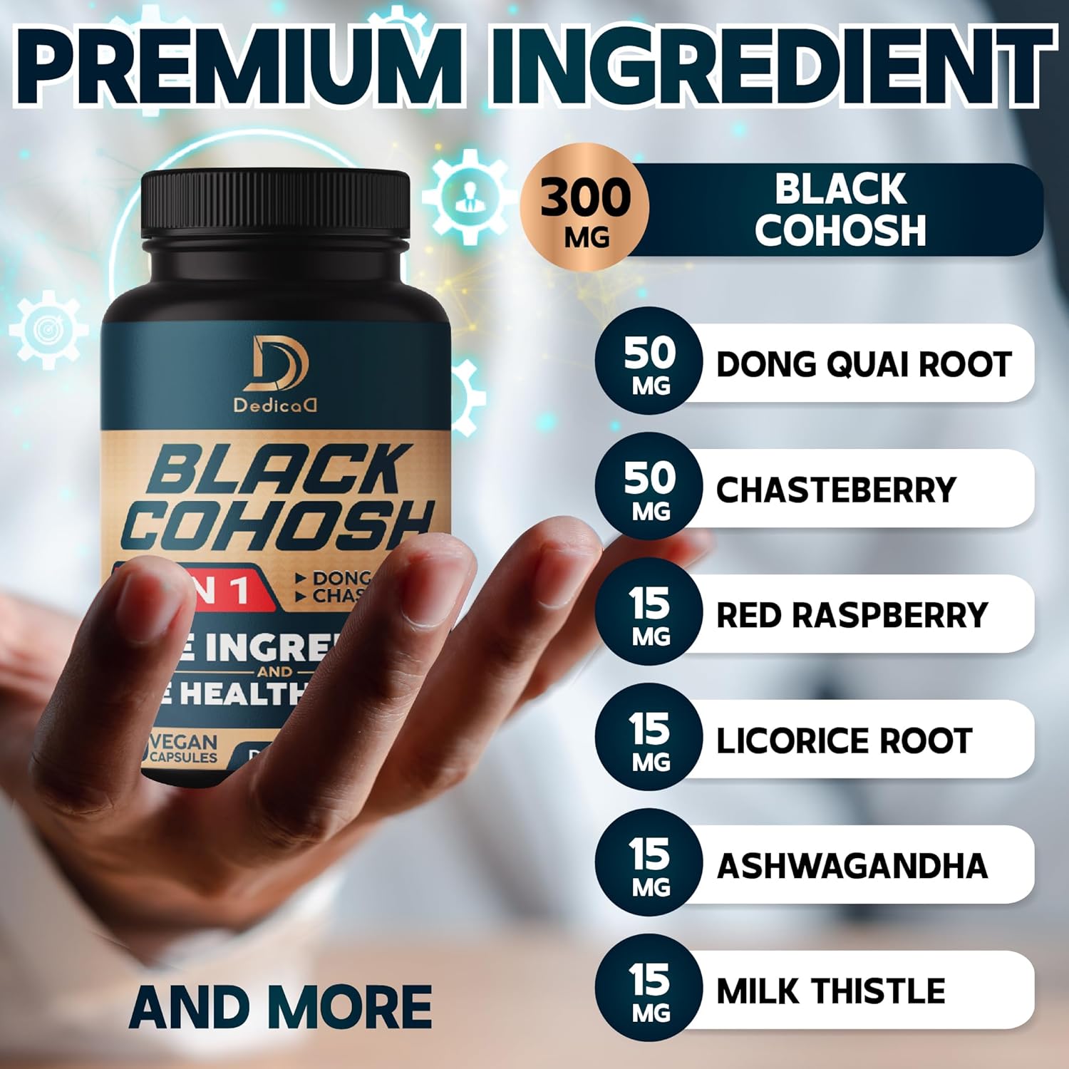 Black Cohosh Menopause & Immune Health Supplement - 3 Month Supply with 12 Powerful Herbs - Includes Dong Quai, Chasteberry, Wild Yam, Red Clover - 90 Vegan Capsules