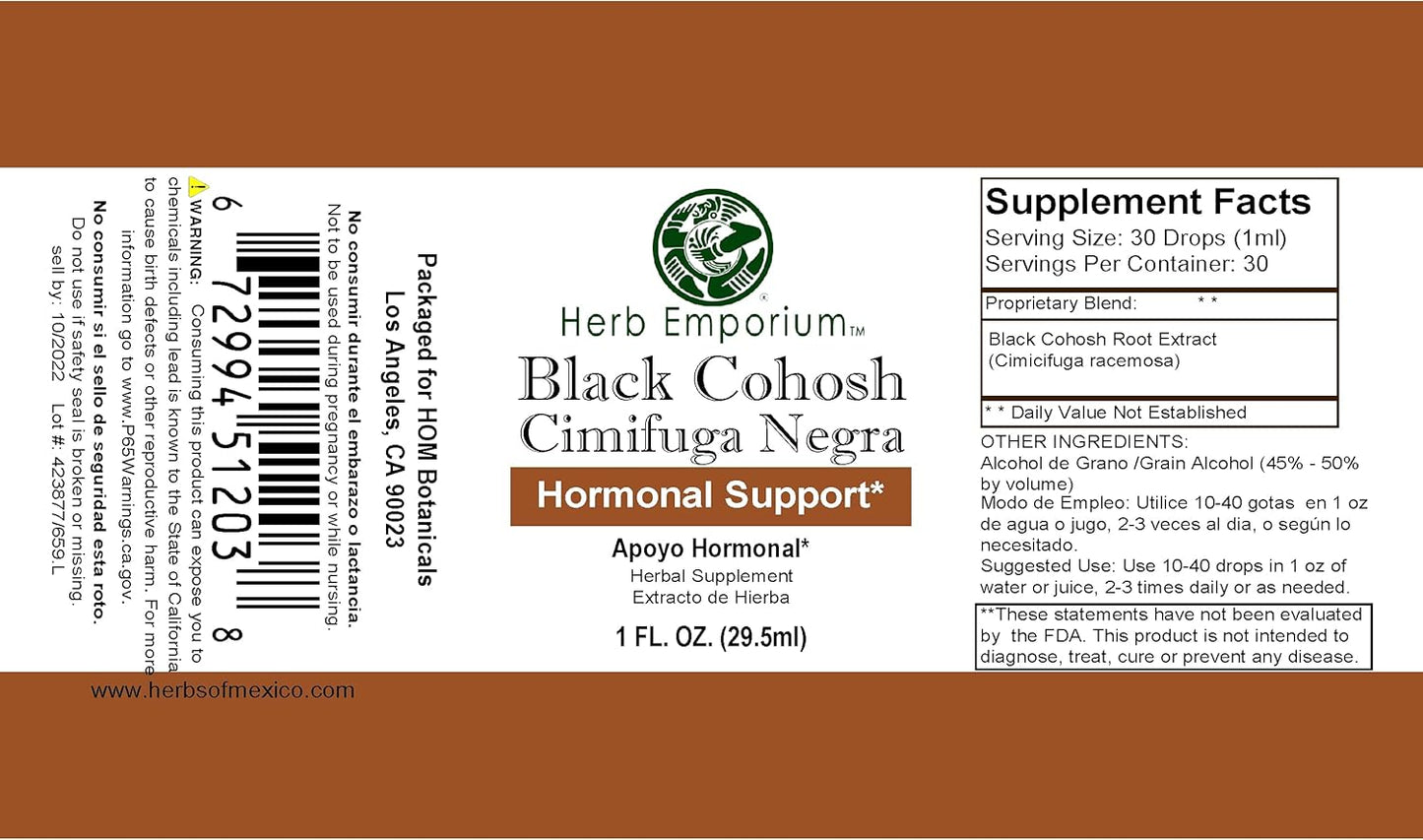Black Cohosh Root Extract 1fl. oz. Herbal Supplement for Hormonal Support from Herbs of Mexico - Pack of 1