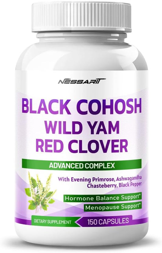 Black Cohosh Wild Yam Red Clover Evening Primrose Ashwagandha - Hormone Balance Support - 150 Count USA Made & Tested