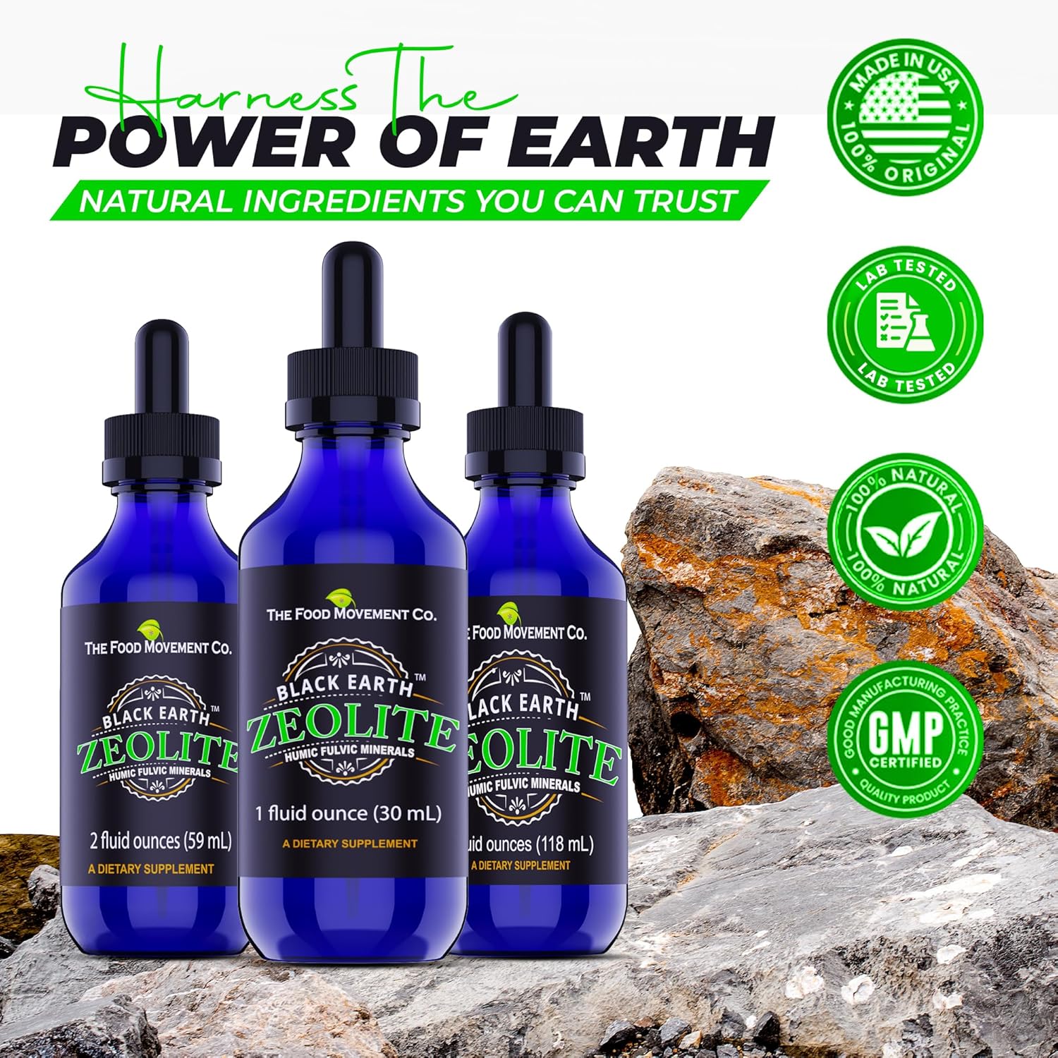 Black Earth Zeolite & Humic Fulvic Acid Trace Minerals Detox Drops - 1oz Liquid Supplement for Adults & Kids