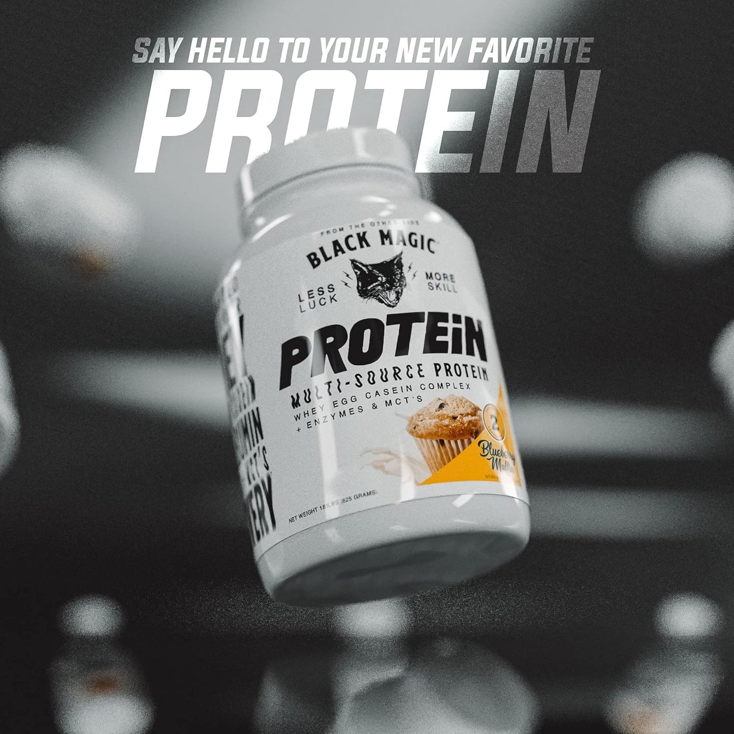 Black Magic Multi-Source Protein Powder - Whey, Egg, Casein Complex with Enzymes & MCT's - Keto-Friendly, Low Sugar - Blueberry Muffin Flavor - 24g Protein - 2 LB - Ideal for Pre/Post Workout